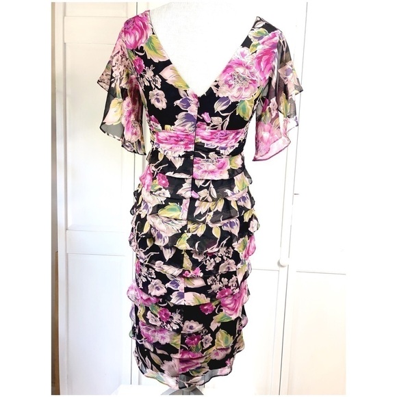 ADRIANNA PAPELL FLORAL PINK COCKTAIL DRESS 0583 - Picture 3 of 3